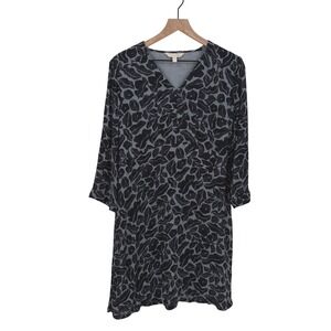 Garnet Hill Botanical Leaf Print V-Neck Shift Dress Size S